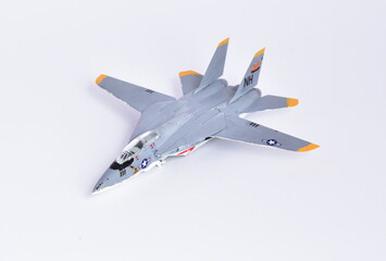 Plastic toy, completed and painted model for gluing. Modern, American jet fighter F-14 Tomcat.