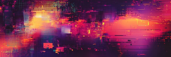Vibrant Abstract Digital Art Background With Pink Purple Orange And Red Glitch Texture And