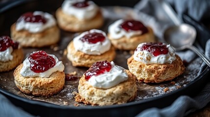 Freshly Baked Scones with Whipped Cream and Strawberry Jam
