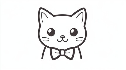 Obraz premium Playful baby cat with bowtie studio setting line art illustration minimalist design close-up adorable concept