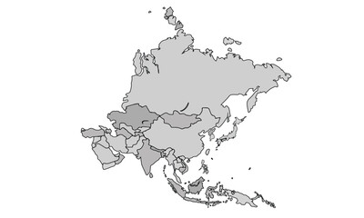 Asia map isolated on white background.Colored subregions of the Asian continent. Central, East, North, South, Southeast and Western Asia. Illustration. Vector.