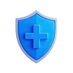 Obraz premium 3d shield with cross icon symbol which is a symbol of Health protection from disease. Health security insurance medical concept, Generative AI