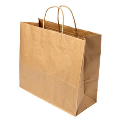 Craft paper bag with handles isolated on transparent background. Sale concept.