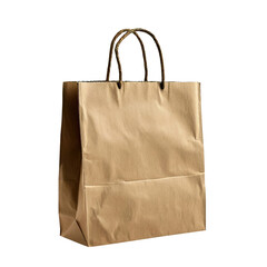 Craft paper bag with handles isolated on transparent background. Sale concept.