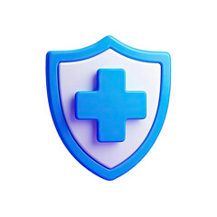 Obraz premium 3d shield with cross icon symbol which is a symbol of Health protection from disease. Health security insurance medical concept, Generative AI