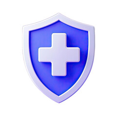 Obraz premium 3d shield with cross icon symbol which is a symbol of Health protection from disease. Health security insurance medical concept, Generative AI