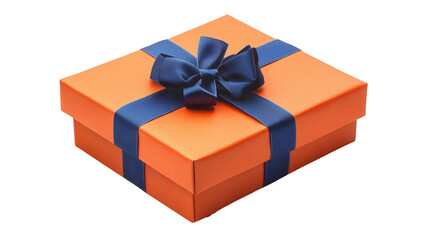 Orange gift box with blue ribbon, elegant present, festive celebration, holiday surprise packaging Isolated on white background or PNG