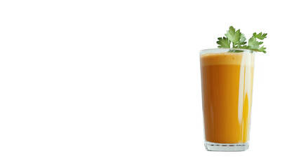 Refreshing glass of vegetable juice garnished with fresh herbs on a bright background