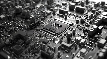 close-up with microchips and fine circuitry patterns in metallic tones 