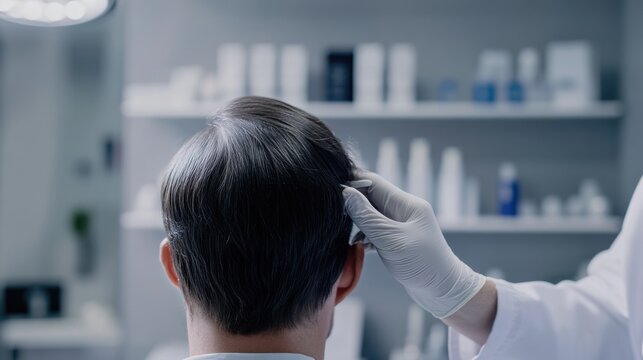 Hair restoration procedure explained in a well-lit medical office. Featuring trust and professionalism