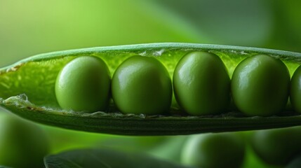 Close-up of green peas in a pod. These vibrant spheres represent the freshness of nature and the beauty of simple ingredients. Explore their allure and health benefits. Generative AI
