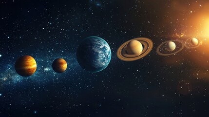 Stunning View of Planets in Solar System with Starry Background