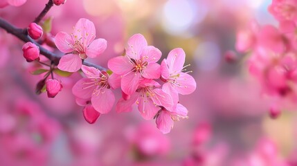 Fototapeta premium Delicate Pink Cherry Blossoms in Soft Focus with Beautiful Background