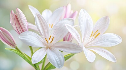 Fototapeta premium A magical glowing spring background inside the studio, featuring softly illuminated petals and a dreamy golden atmosphere