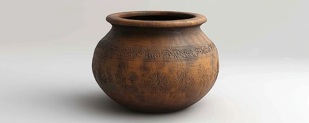 Ancient clay pot, studio shot, neutral background, website design