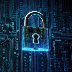 Futuristic Cybersecurity Concept &ndash; Digital Lock & High-Tech Data Protection