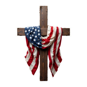 Patriotic Wooden Cross: American Flag Decor isolated on transparent background