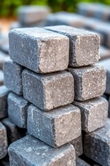 Gray paving stones stacked at a construction site during daylight