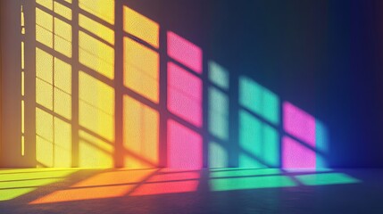 A lively room filled with a rainbow of colors, illuminated by sunlight streaming through the window