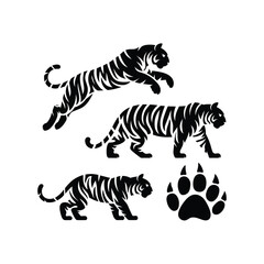 Tiger Set Silhouette With white background