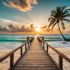 Tropical Paradise &ndash; Stunning Sunset Over a White Sand Beach