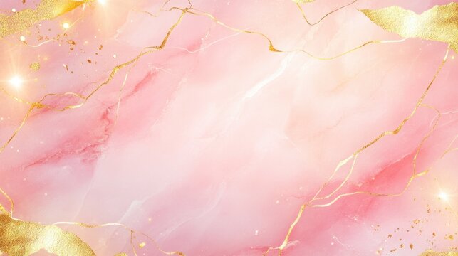 Elegant pink marble texture with gold accents and sparkles