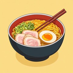 Charming Isometric Ramen Bowl Featuring Pork and Egg