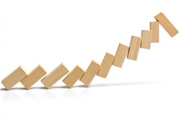 Wooden blocks domino effect upward trend