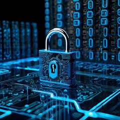 Futuristic Cybersecurity Concept &ndash; Digital Lock & High-Tech Data Protection
