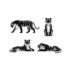 Tiger Set Silhouette With white background
