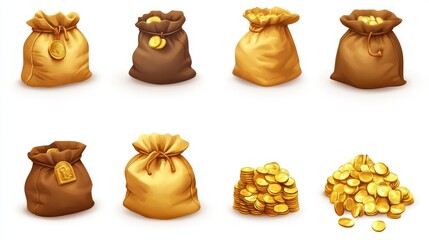 A set of icons for games. Bags of gold. Isolated on a white background