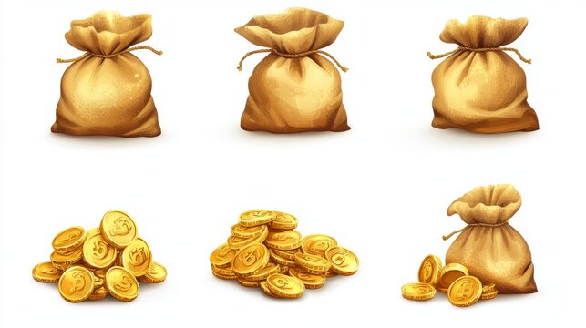 A set of icons for games. Bags of gold. Isolated on a white background