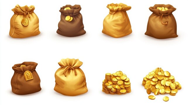 A set of icons for games. Bags of gold. Isolated on a white background