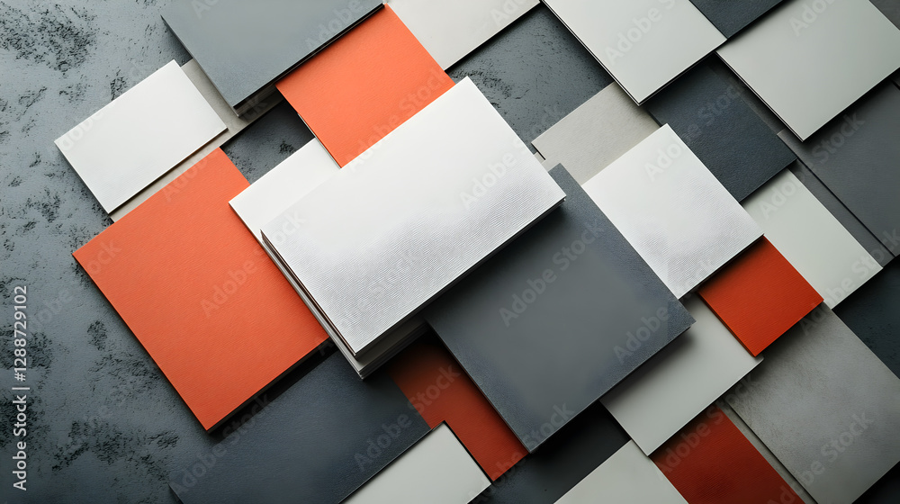 Wall mural of business cards arranged in a modern pattern, creating a corporate branding texture with a profess