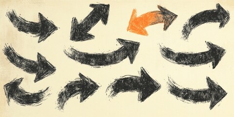 A series of hand-drawn arrows with varying thickness