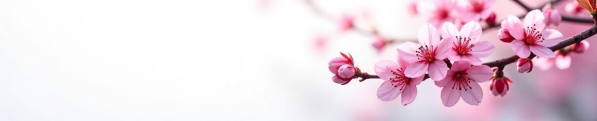Fototapeta premium An isolated sour cherry blossom blooms against the stark white backdrop of a winter landscape, landscape, blossoms, stark