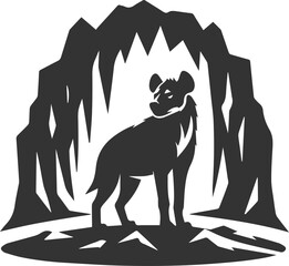 A hyena standing in front of a cave entrance vector animal silhouette