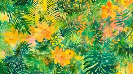 Create vibrant tropical watercolor art tropical paradise watercolor design artistic environment aerial view seamless joy