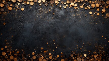 Gold Colored Circles On A Dark Black Rough Surface