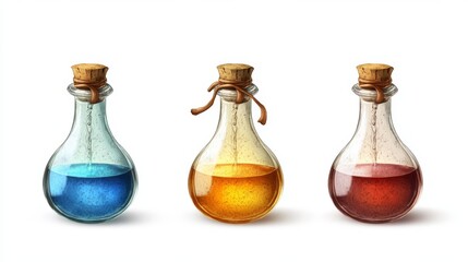 A set of icons for games. Magical elixirs. Isolated on a white background