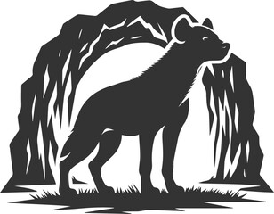 A hyena standing in front of a cave entrance vector animal silhouette