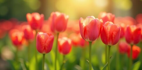 Fototapeta premium delicate tulip stems swaying freely in warm air, tulips, bloom