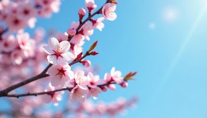 Obraz premium A delicate cherry blossom branches against a blue sky, trees, bloom, spring