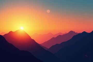 Obraz premium Silhouetted mountain peaks bathed in golden sunrise light, dawn, nature