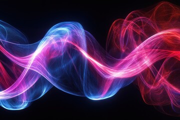 Obraz premium Colorful Abstract Light Waves in Blue Pink Swirls on Black Background