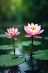 Obraz premium Delicate water lily flowers in a serene pond background, serene, pond, flower
