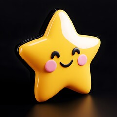 A smiling yellow star with a black outline and pink cheeks