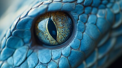 Fototapeta premium Close-Up of a Striking Blue Snake with Captivating Amber Eyes