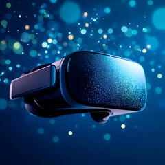 A futuristic virtual reality headset with bokeh effect, symbolizing innovation and immersive experiences in technology.