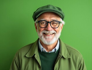 Fototapeta premium Portrait studio d’un homme seniorsur fond coloré vert